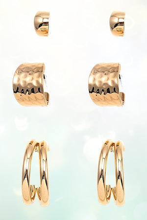 HAMMRED MIX SEMI HOOP 3 PAIR EARRING SET