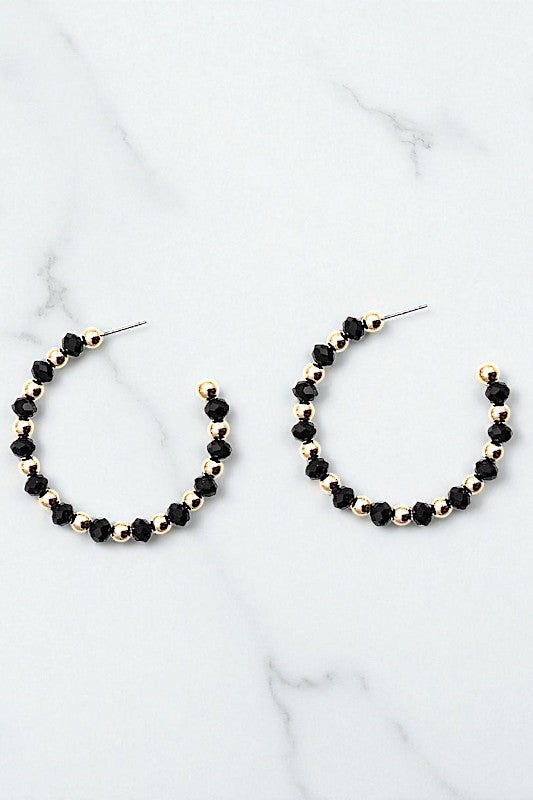 MIX JEWEL BEAD SEMI HOOP EARRING