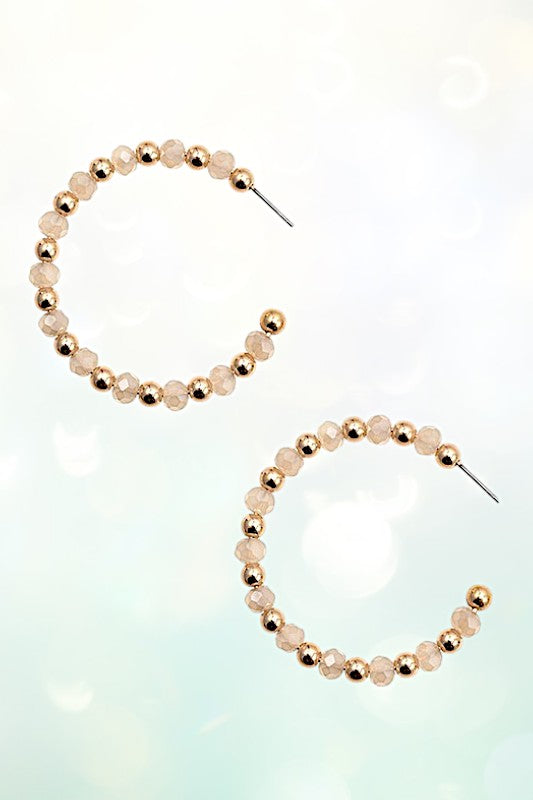 MIX JEWEL BEAD SEMI HOOP EARRING
