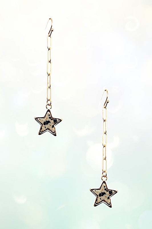 DROP GEM STAR CHAIN EARRING