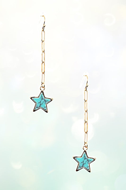 DROP GEM STAR CHAIN EARRING