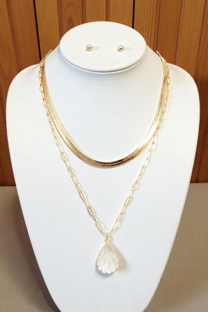 CRYSTAL TEARDROP PENDANT LAYERED NECKLACE SET