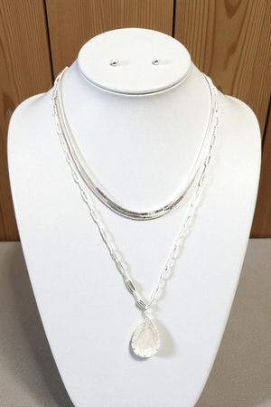 CRYSTAL TEARDROP PENDANT LAYERED NECKLACE SET
