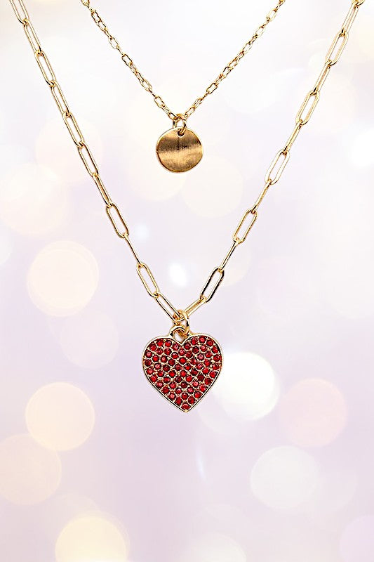 Layered Gem Pave Heart Pendant Necklace