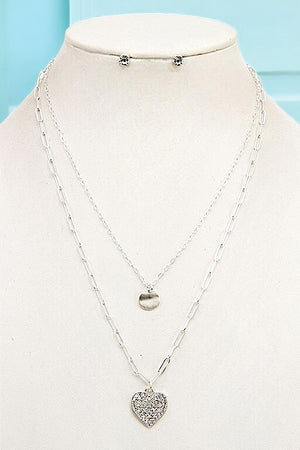 Layered Gem Pave Heart Pendant Necklace