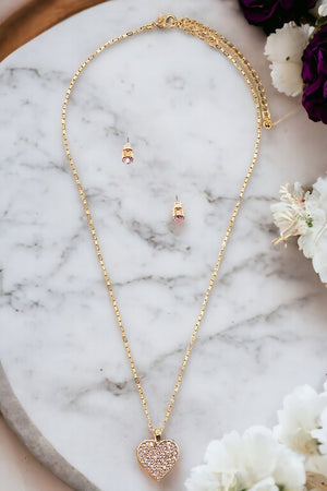 Rhinestone Heart Pendant Necklace Set