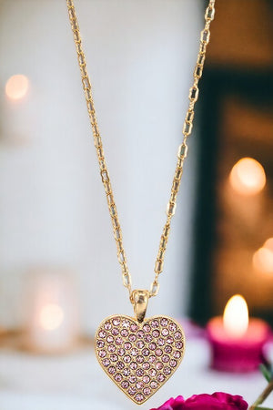 Rhinestone Heart Pendant Necklace Set