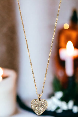 Rhinestone Heart Pendant Necklace Set