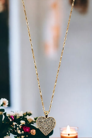 Rhinestone Heart Pendant Necklace Set