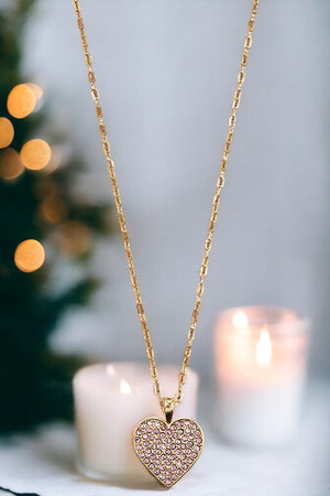 Rhinestone Heart Pendant Necklace Set