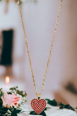 Rhinestone Heart Pendant Necklace Set