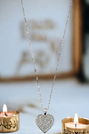 Rhinestone Heart Pendant Necklace Set