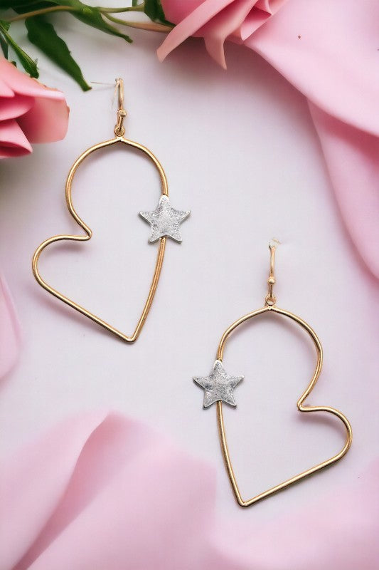 Star Accent Side Heart Hoop Earring