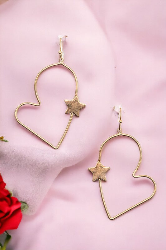 Star Accent Side Heart Hoop Earring