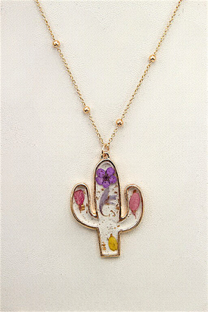 FLORAL RESIN CACTUS PENDANT NECKLACE