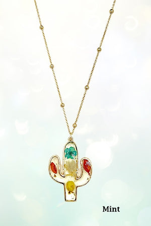 FLORAL RESIN CACTUS PENDANT NECKLACE