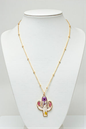 FLORAL RESIN CACTUS PENDANT NECKLACE