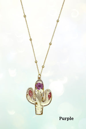 FLORAL RESIN CACTUS PENDANT NECKLACE