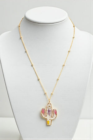 FLORAL RESIN CACTUS PENDANT NECKLACE