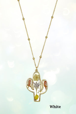 FLORAL RESIN CACTUS PENDANT NECKLACE