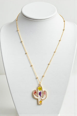 FLORAL RESIN CACTUS PENDANT NECKLACE
