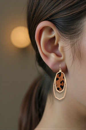 OVAL FRAMED ANIMAL PRINT DROP EARRING