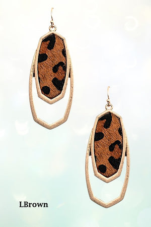 OVAL FRAMED ANIMAL PRINT DROP EARRING