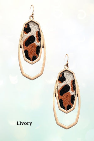 OVAL FRAMED ANIMAL PRINT DROP EARRING