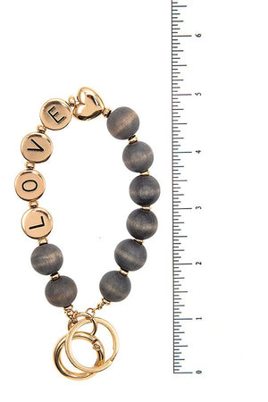 Love Wood Bead Keychain Bracelet