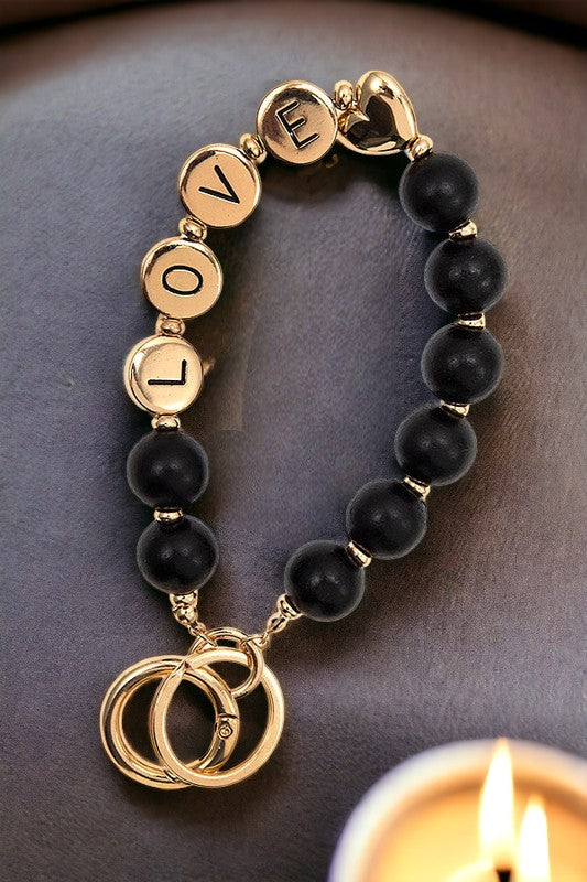 Love Wood Bead Keychain Bracelet