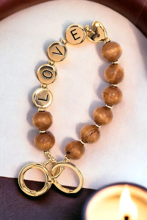 Love Wood Bead Keychain Bracelet