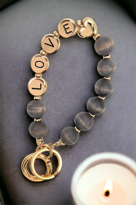 Love Wood Bead Keychain Bracelet