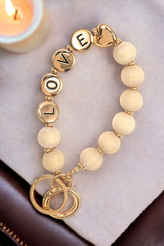 Love Wood Bead Keychain Bracelet