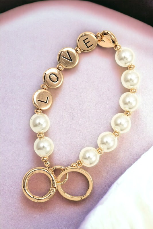 Love Bead Pearl Mix Bracelet Keychain