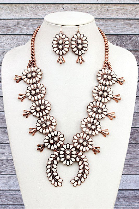 SQUASH BLOSSOM GEMSTONE BIB NECKLACE SET