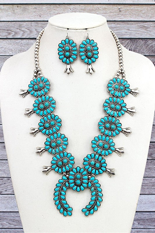 SQUASH BLOSSOM GEMSTONE BIB NECKLACE SET