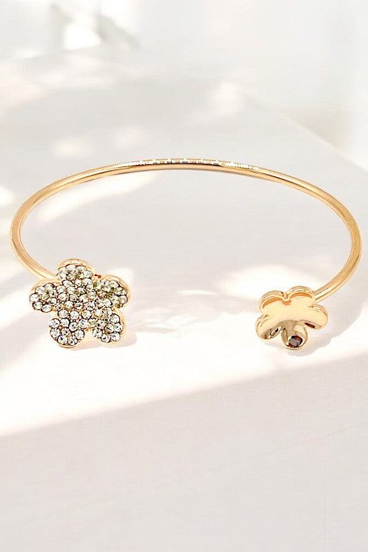 Rhinestone Pave Floral Tip Cuff Bracelet