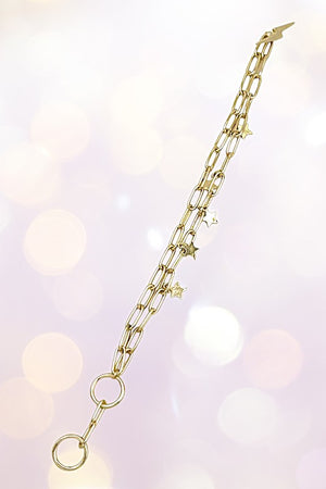 Multi Star Dangle Double Chain Bracelet