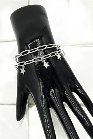 Multi Star Dangle Double Chain Bracelet