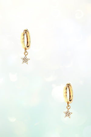 RHINESTONE PAVE STAR DANGLE MINI HOOP EARRING