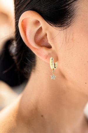 RHINESTONE PAVE STAR DANGLE MINI HOOP EARRING