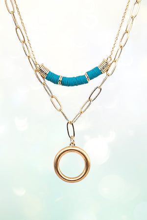 RING PENDANT LAYERED CHAIN NECKLACE SET