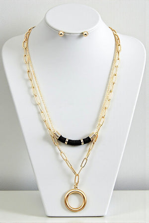 RING PENDANT LAYERED CHAIN NECKLACE SET
