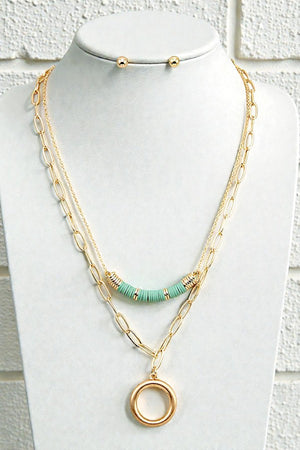 RING PENDANT LAYERED CHAIN NECKLACE SET
