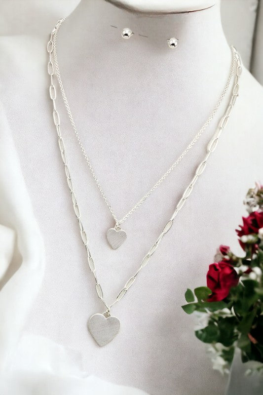 Layered Heart Pendant Necklace Set