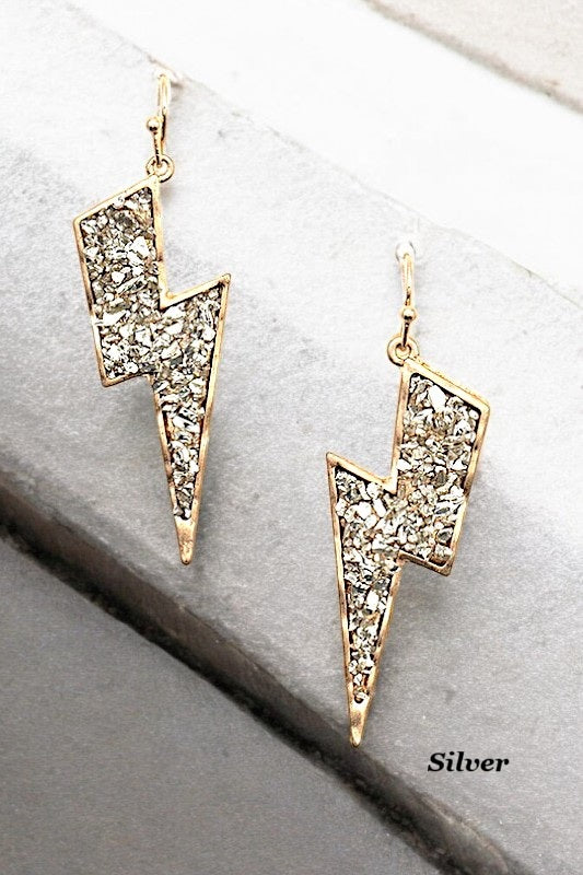 FAUX CRACKED STONE THUNDER BOLT EARRING