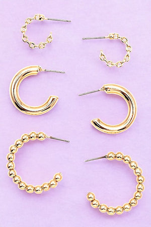 BEADED SEMI HOOP EARRING SET