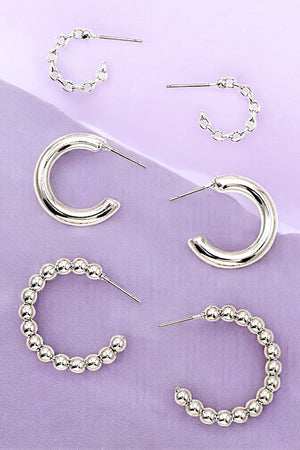 BEADED SEMI HOOP EARRING SET