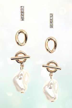 BAROQUE PEARL DROP MIX POST EARRING SET