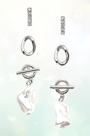 BAROQUE PEARL DROP MIX POST EARRING SET